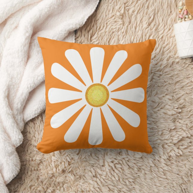 Orangen Retro daisy Kudde (Filt)