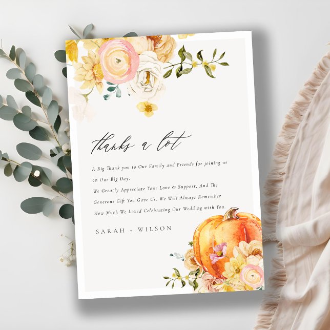 Orangen Rustik Blommigt Höstpumpkin Bröllop Tack (Skapare uppladdad)