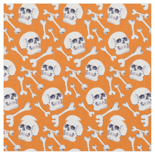 Orangen Skull och Bones Pumpkin Tyg (Närbild)