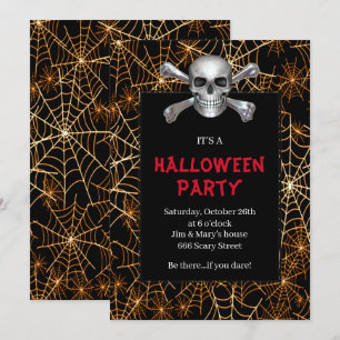 Orangen Skull och korsben Halloween fest Inbjudningar