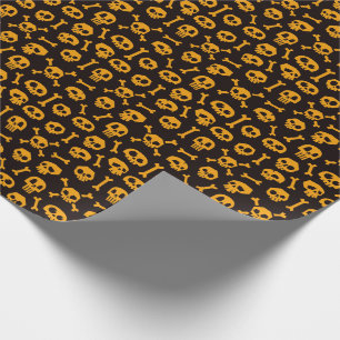 Orangen Skull och korsben Sömlös Presentpapper