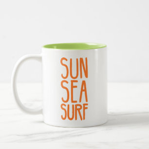 Orangen sol, hav och Surfa Två-Tonad Mugg