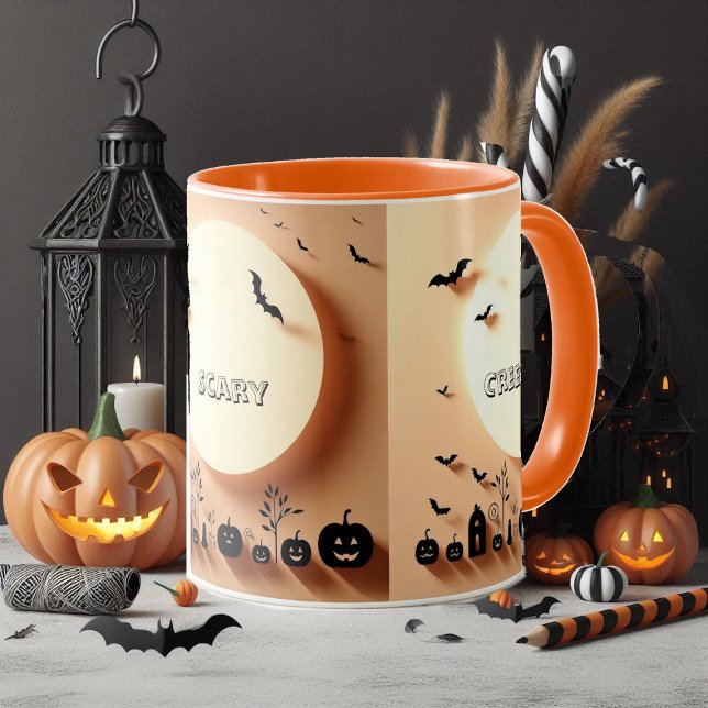 Orangen Spooky Scary Creepy Hallow Jacks Black Fla Mugg (Spooky Scary Creepy Hallow Jacks Black Bats Orange Mug)