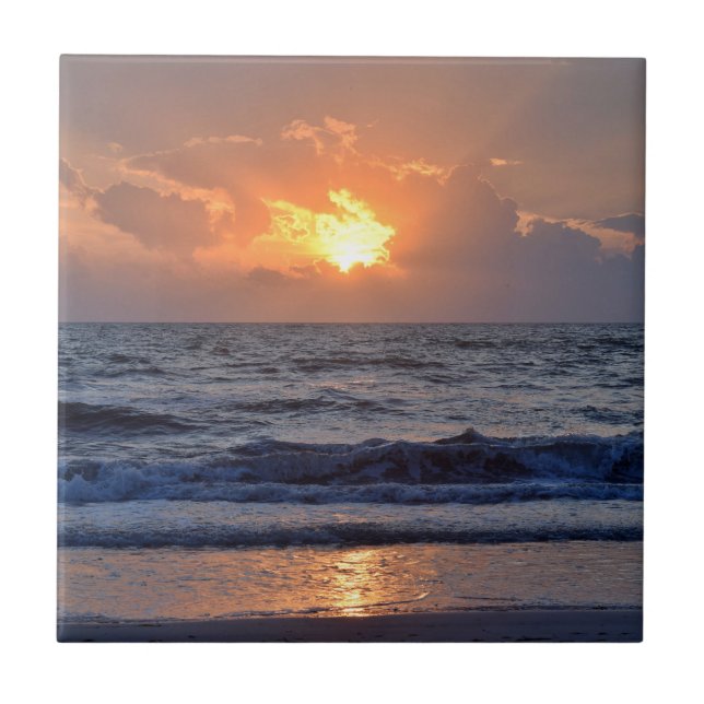 Orangen Sunset Ocean Sea Beach Kakelplatta (Framsidan)