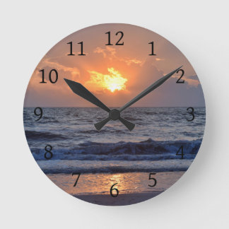 Orangen Sunset Ocean Sea Beach Rund Klocka