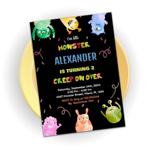 Orangen Svart på Monster Birthday-inbjudningar, Gr Inbjudningar