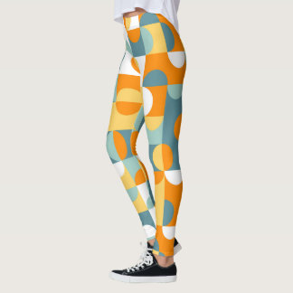 Orangen Teal Blue Grönt Midsekels Circles Mönster Leggings