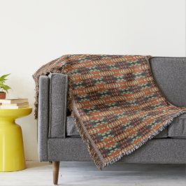Orangen Teal Grönt Taupe Beige Tribal Art Filt