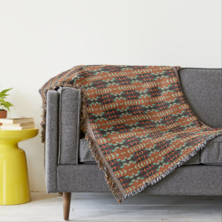 Orangen Teal Grönt Taupe Beige Tribal Art Filt
