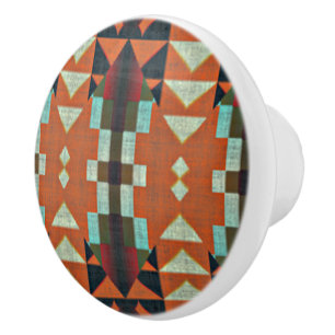 Orangen Teal Grönt Taupe Beige Tribal Art Knopp
