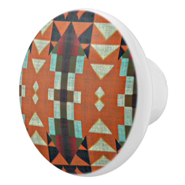 Orangen Teal Grönt Taupe Beige Tribal Art Knopp (Höger)