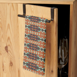 Orangen Teal Grönt Taupe Beige Tribal Art Kökshandduk