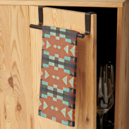 Orangen Teal Grönt Taupe Beige Tribal Art Kökshandduk