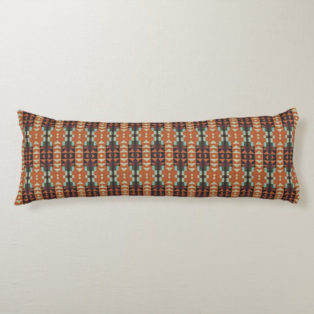 Orangen Teal Grönt Taupe Beige Tribal Art Kroppskudde (Framsidan)