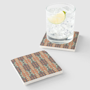 Orangen Teal Grönt Taupe Beige Tribal Art Stenunderlägg
