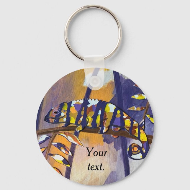 Orangen Text Lila Chameleon Keychains Nyckelring (Framsida)