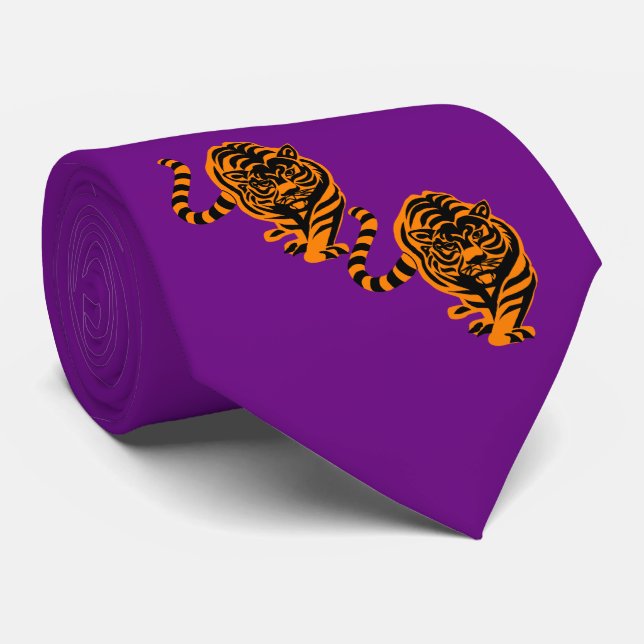 Orangen Tiger Design/Black Team Mascot Necktie Slips (Rullad)