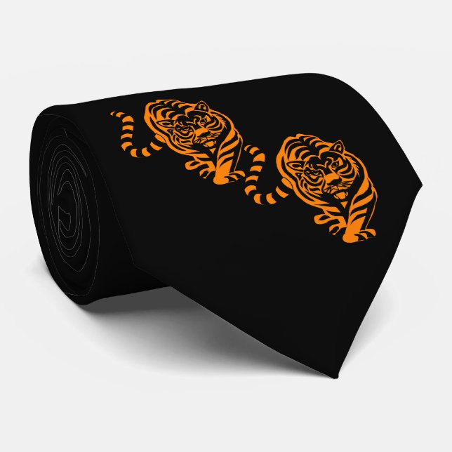 Orangen Tiger Design/Black Team Mascot Necktie Slips (Rullad)