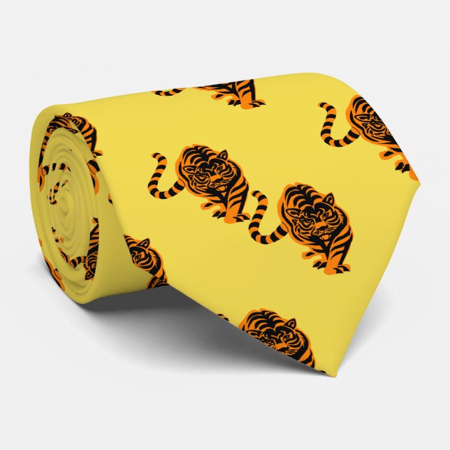 Orangen Tiger Design/Black Team Mascot Necktie Slips (Rullad)