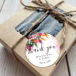 Orangen Tropiska blommor för färgstark Söt Rosa F Runt Klistermärke