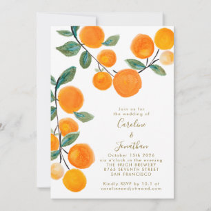Orangen Vattenfärg Citrus Fruktskript Bröllop Inv Inbjudningar