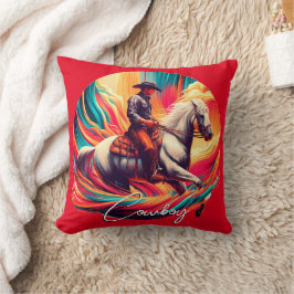 Orangen Vibrant Cowboy och Horse Burnt Kudde