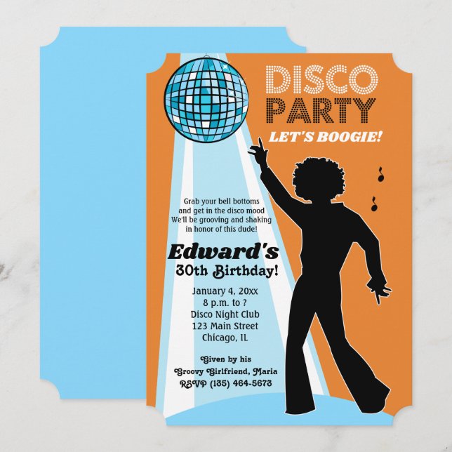 Orangen vuxens inbjudan till Disco Party-grupper p (Fram/baksida)