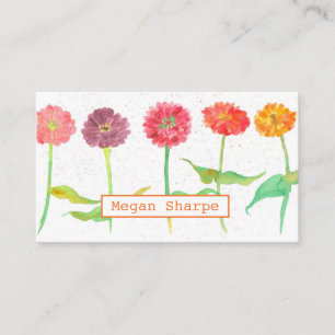 Orangen Zinnia Flowers Watercolor Plants Visitkort