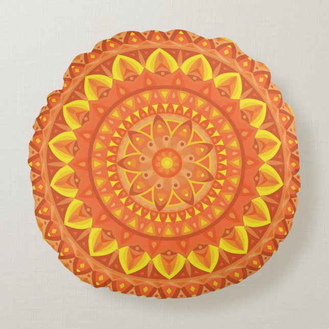 Orangens bas Mandala Round Pillow Rund Kudde (Framsidan)