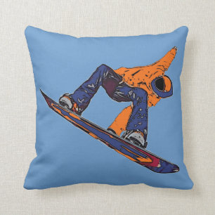 Orangens blåa rusning snowboarder konstnärlig kudd kudde