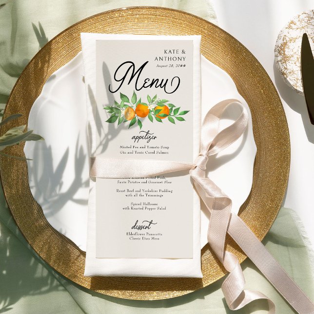 Orangens Blommar Citrus Bröllop Meny (Menu from the Orange Blossom Wedding Collection by Darling & May)