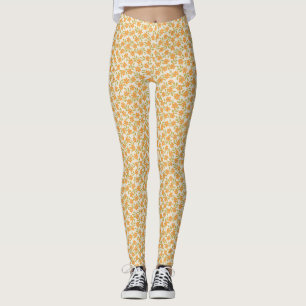 Orangens Blommigt 70s Retro Leggings