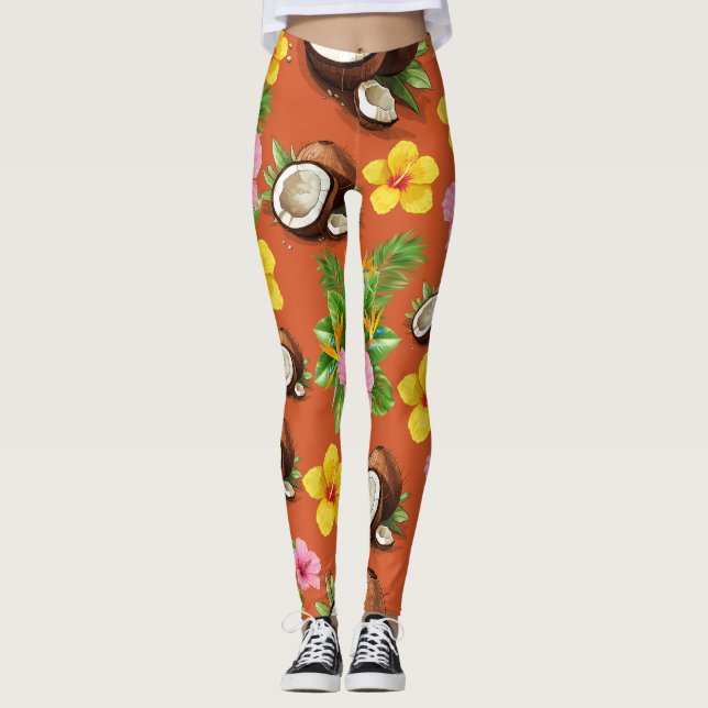 Orangens Blommigt Leggings (Framsida)