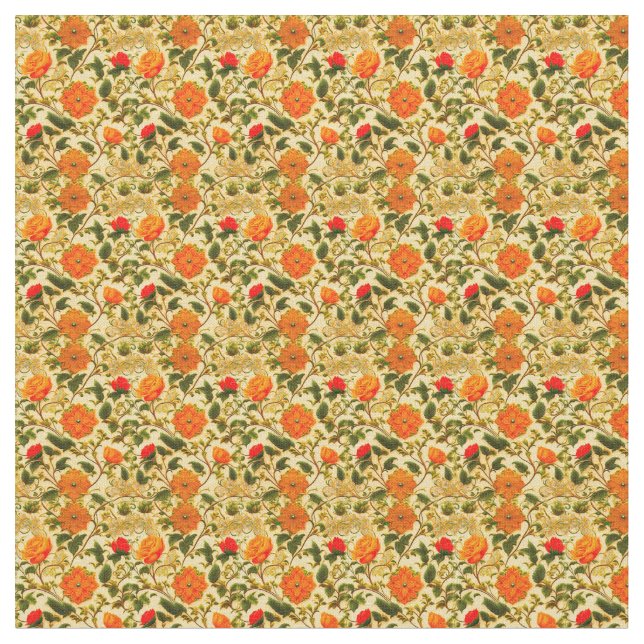 Orangens Blommigt på Gultens bakgrund Tyg (Närbild)