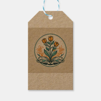 Orangens Blommigt Presentetikett