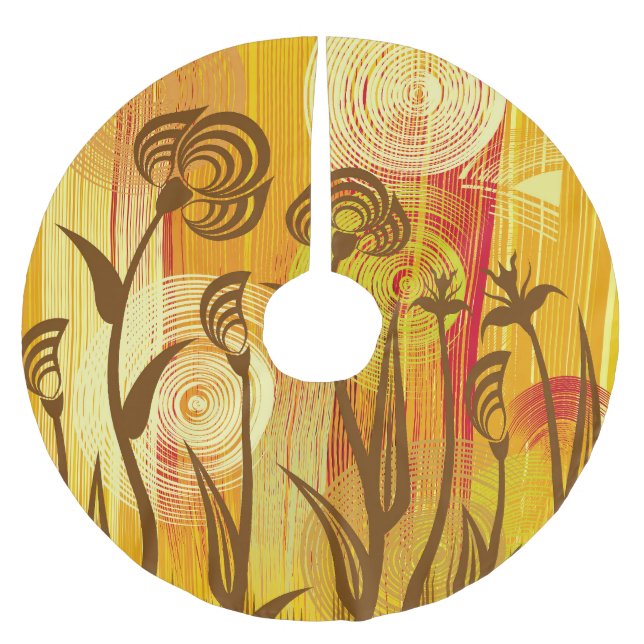 Orangens Blommigt: Vibrant Background Mönster Julgransmatta Borstad Polyester (Framsidan)