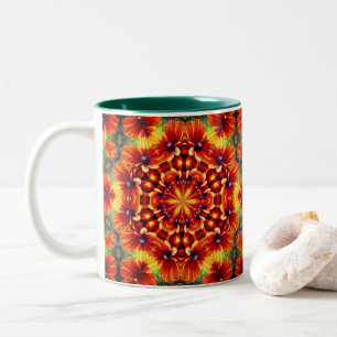 Orangens Daisy Kaleidoscope FLOW Art Två-Tonad Mugg