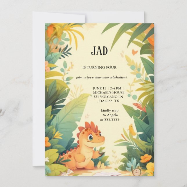 orangens dinosaure-födelsedagsinbjudan inbjudningar (Framsida)