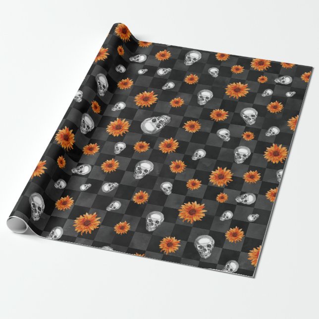 Orangens Döskallar och solrosseriens design 11 Presentpapper (Utrullad)