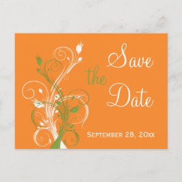 Orangens Grönt Vit Blommigt Spara datum efter kort