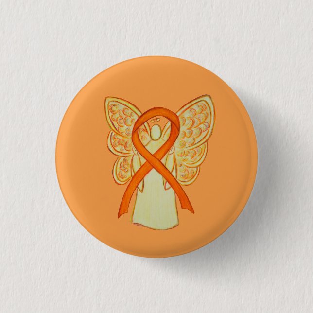 Orangens medvetenhet Ribbon Angel Anpassningsbar A Knapp (Framsida)