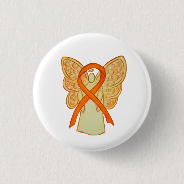 Orangens medvetenhet Ribbon Angel Anpassningsbar A Knapp (Framsida)