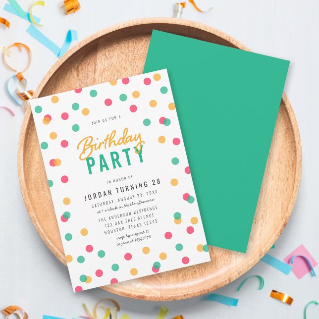 Orangens Rosa Teal Confetti Födelsedagsfest Inbjudningar (Skapare uppladdad)