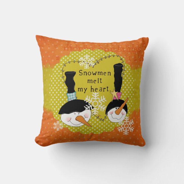Orangens Snögubbar smälter min hjärtefyllning Helg Kudde (Framsida)