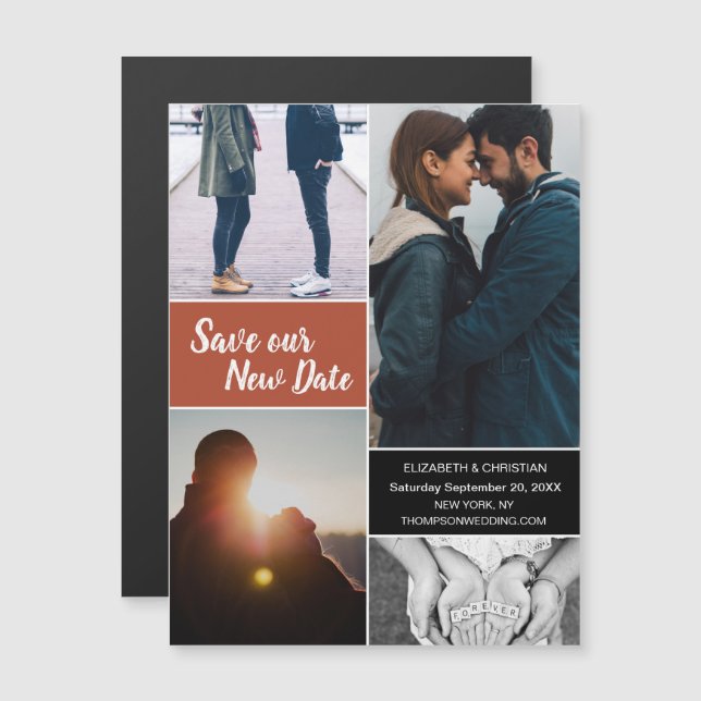 Orangens Spara vårt nya datumfoto Ändra datum Magnetisk Inbjudningskort (Fram/baksida)