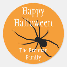 Orangens svarta spindelhalloween-märkre för anpass runt klistermärke