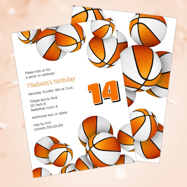 orangens vita basketbullar Flickor sportfödelsedag Inbjudningar (Skapare uppladdad)