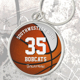 orangens vita basketpojkflicka jersey-nummer rund silverfärgad nyckelring