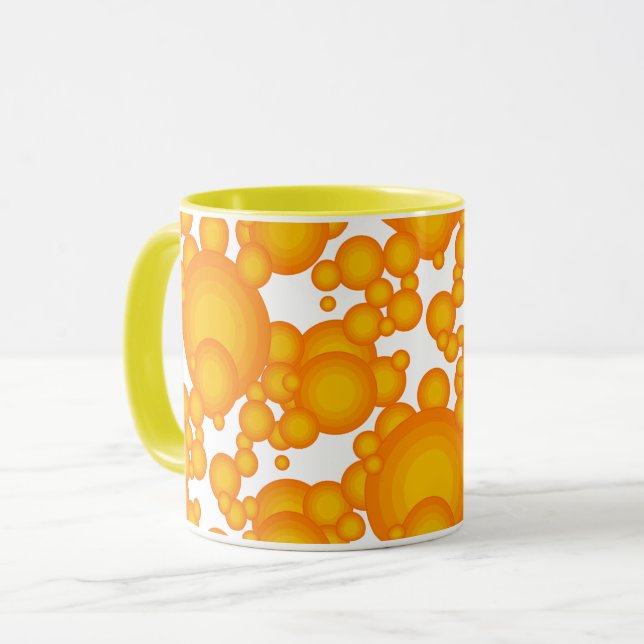 Oranger 70-talskretsar som bubblor kaffe mu mugg (Framsida vänster)