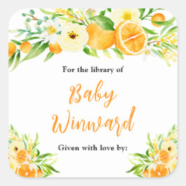 Oranges Citrus Baby Shower Bookplate Fyrkantigt Klistermärke